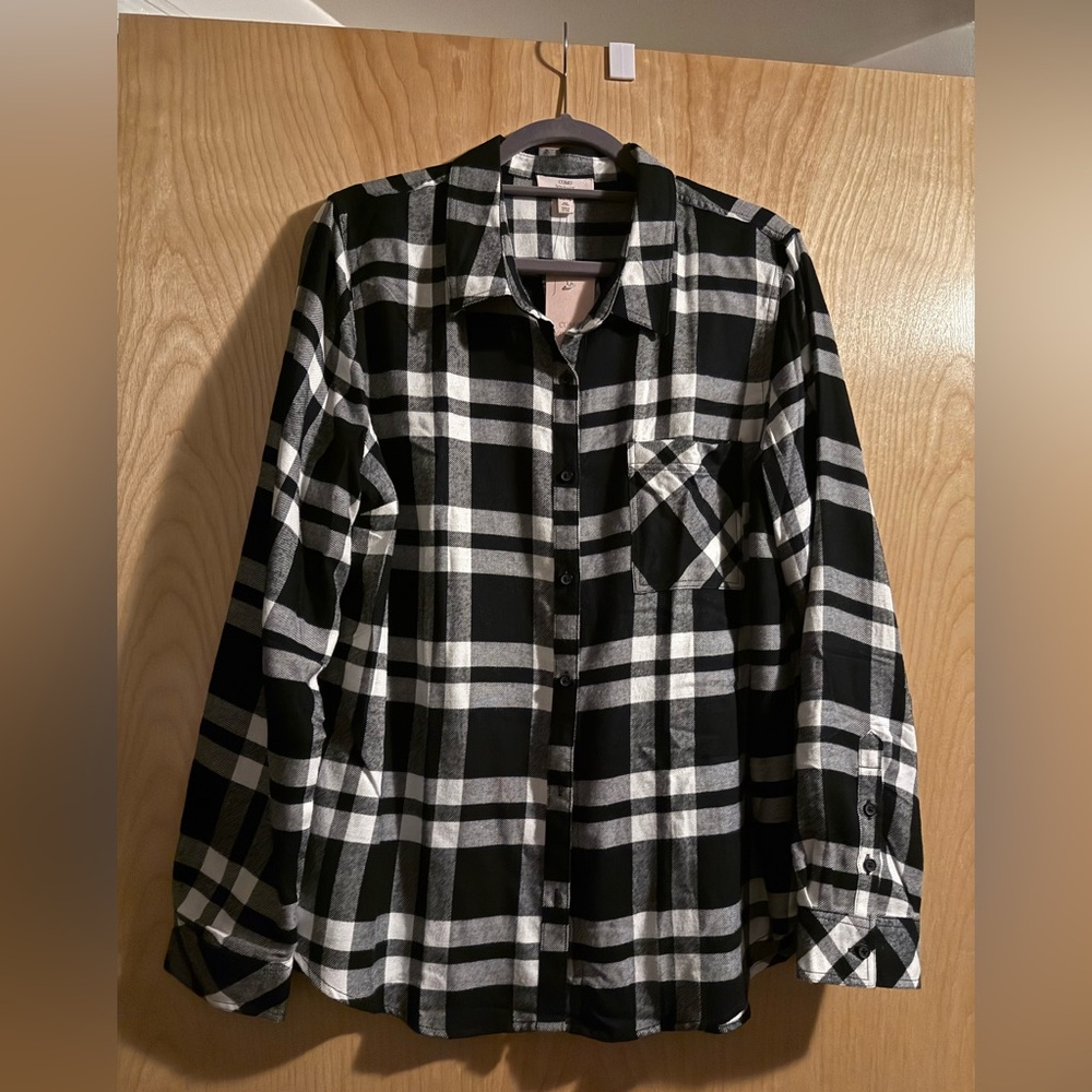 NWT! Como Vintage Soft Flannel Shirt in Black and White Plaid